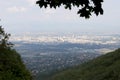 Aerial view from above of Sofia suburbs, cityscape of Sofia the capital of Bulgaria. Industrial area