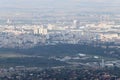 Aerial view from above of Sofia suburbs, cityscape of Sofia the capital of Bulgaria. Industrial area