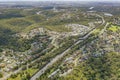 Aerial view of streets, cul-de-sacs, houses and rooftops in the suburb of Menai in Sutherland Shire, Sydney