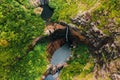 Aerial view from above of the Tamarin waterfall seven cascades in the tropical jungles of the island of Mauritius