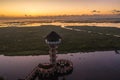 Aerial view above Thale Noi bird watching tower in Phatthalung.