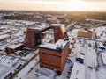 Aerial view of academpark technopark of the Novosibirsk Academic Township - large building with laboratories and innovative