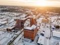 Aerial view of academpark technopark of the Novosibirsk Academic Township - large building with laboratories and innovative