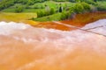Aerial view of acid colorful mine waste waters