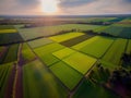 Aerial view of acres of farmland.