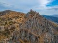 Aerial view of Acrocorinth the acropolis of ancient Corinth, Greece Royalty Free Stock Photo