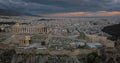 Aerial view of Acropolis of Athens at sunset