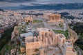 Aerial view of Acropolis of Athens, the Temple of Athena Nike, Parthenon, Hekatompedon Temple, Sanctuary of Zeus Polieus