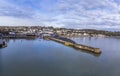 An aerial view across the harbour wall and village of Saundersfoot, Wales Royalty Free Stock Photo