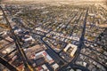 Aerial view across urban suburban community