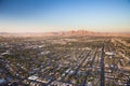 Aerial view across urban suburban community