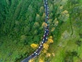 Aerial view of adventure tourist car for mountain Bromo vocalno viewpoint in parking area, Indonesia Royalty Free Stock Photo