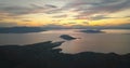 Aerial view of Aegina island, Greece at beautiful sunset