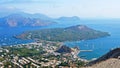 Aerial view of aeolian islands from top of volcano Royalty Free Stock Photo