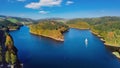 Aerial view of the agger dam Aggertalsperre in Gummersbach. Royalty Free Stock Photo