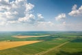 Aerial view of agricultural fields. Countryside, Agricultural La