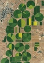 Aerial view of agricultural land featuring numerous circular and rectangular fields. Th Royalty Free Stock Photo