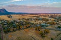 Aerial view of agricultural land near Grampians National Park at sunset. Royalty Free Stock Photo