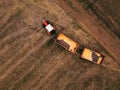 Aerial view of agricultural tractor in the field Royalty Free Stock Photo