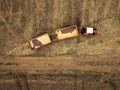 Aerial view of agricultural tractor in the field Royalty Free Stock Photo