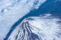 Aerial view from the airplane of FUJI mountain, world heritage of japan