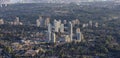 Aerial View from Airplane of Residential Homes and Buildings in a modern city Royalty Free Stock Photo