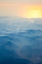 Aerial view from the an airplane at sunrise time