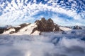 Aerial View from Airplane of Tantalus Range covered in clouds.