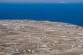 Aerial view of the airport runway in Santorini Island with Aegean Sea in Greece Royalty Free Stock Photo