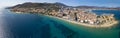 Aerial view of Ajaccio, Corsica, France. The harbor area and city center seen from the sea