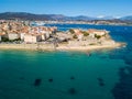 Aerial view of Ajaccio, Corsica, France. The harbor area and city center seen from the sea