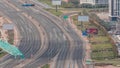 Aerial view of Al Khail road busy traffic near business bay district timelapse Royalty Free Stock Photo