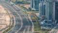 Aerial view of Al Khail road busy traffic near business bay district timelapse Royalty Free Stock Photo