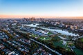 Aerial view of Albert Park formula track at sunrise. Melbourne, Australia.