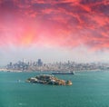 Aerial view of Alcatraz Island from helicopter, San Francisco Royalty Free Stock Photo