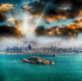 Aerial view of Alcatraz Island from helicopter, San Francisco Royalty Free Stock Photo