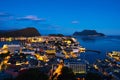 Aerial view of Alesund, Norway at sunset. Blue night sky Royalty Free Stock Photo