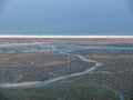 Aerial view of the beautiful Algarve coast, Parque natural Ria Formosa, in Portugal seen on a flight to Faro Royalty Free Stock Photo