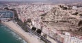 Aerial view of Alicante city with Benacantil mountain and Castle of Santa Barbara, Spain