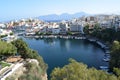 Aerial view of Almyros beach near the town of Agios Nikolaos in Crete, Greece Royalty Free Stock Photo