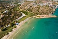 Aerial view of Almyros beach near the town of Agios Nikolaos in Crete, Greece Royalty Free Stock Photo