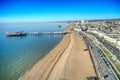 Aerial view along Brighton Beach towards the Victorian Palace Pier Royalty Free Stock Photo