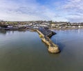 An aerial view along the harbour wall towards the village of Saundersfoot, Wales Royalty Free Stock Photo