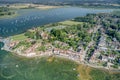 Aerial view along the waterfront of Bosham Village