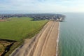 Aerial view along a wide beach at Selsey