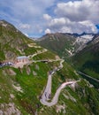 Aerial view of the alpine road through Furka Pass, Switzerland Royalty Free Stock Photo
