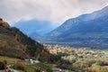 Aerial view of the alpine town of Spittal an der Drau.Alps mountains, Austria