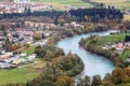 Aerial view of the alpine town of Spittal an der Drau, Austria