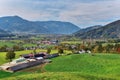 Alpine village surrounded by the Alps mountains on a sunny autumn day. Weng im Gesaeuse, state of Styria, Austria