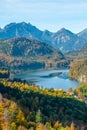 aerial view of Alpsee with Hohenschwangau castle, Bavaria Royalty Free Stock Photo